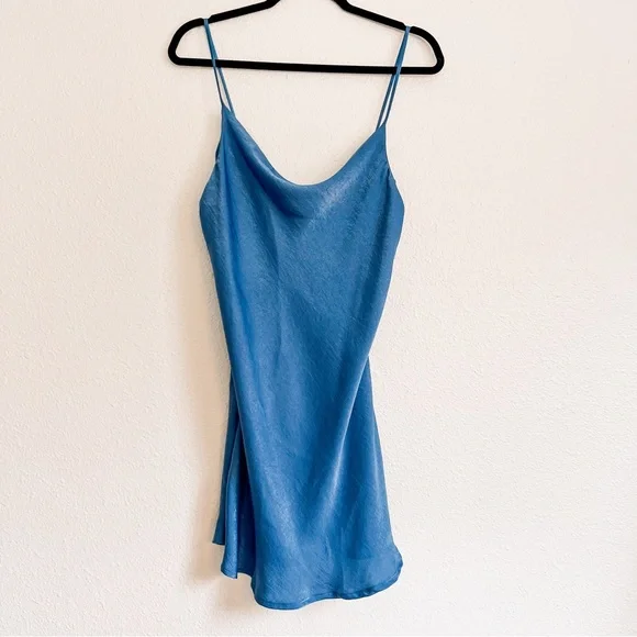 blue slip dress mini Taylor Women's Asymmetric-Neck Bow-Strap Gown main image 0